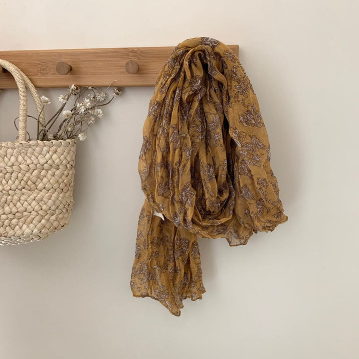Écharpe fine plissée vintage en coton et lin imprimé