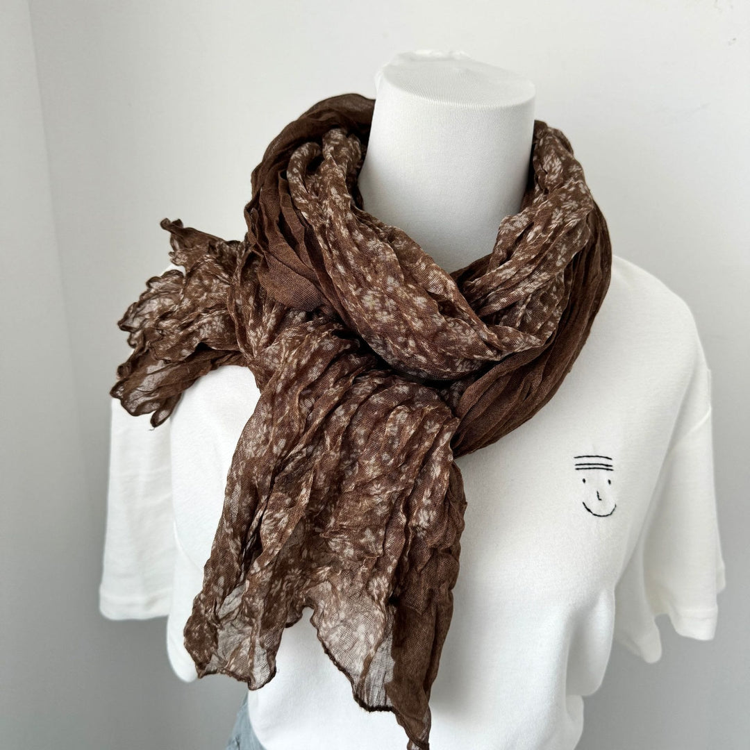 Écharpe fine plissée vintage en coton et lin imprimé