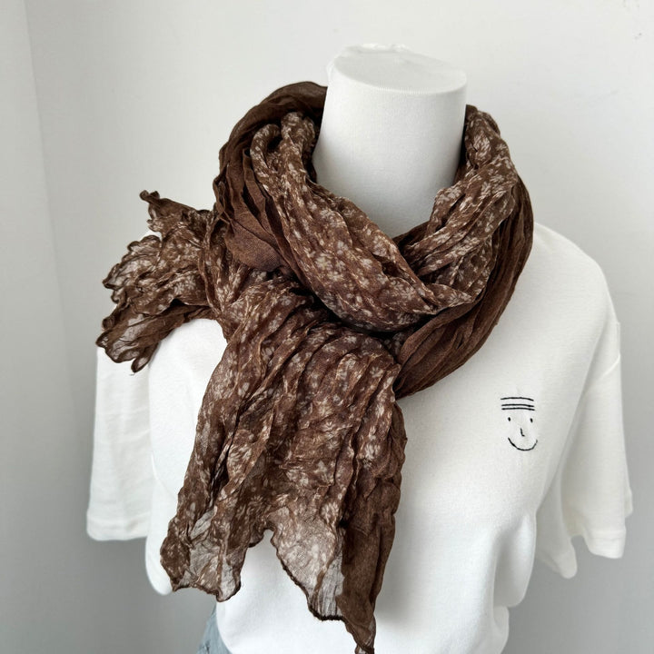 Écharpe fine plissée vintage en coton et lin imprimé