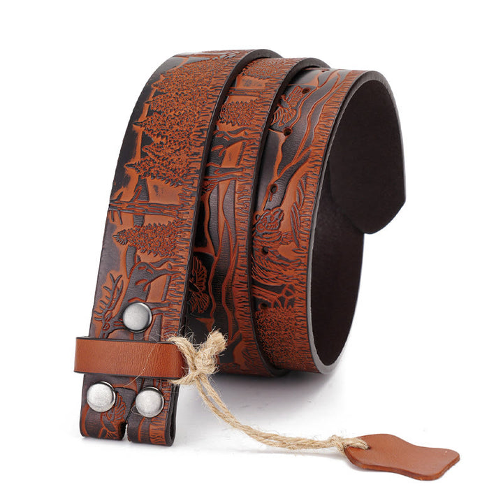 Ceinture en cuir marron vintage pour homme avec motif d'élan