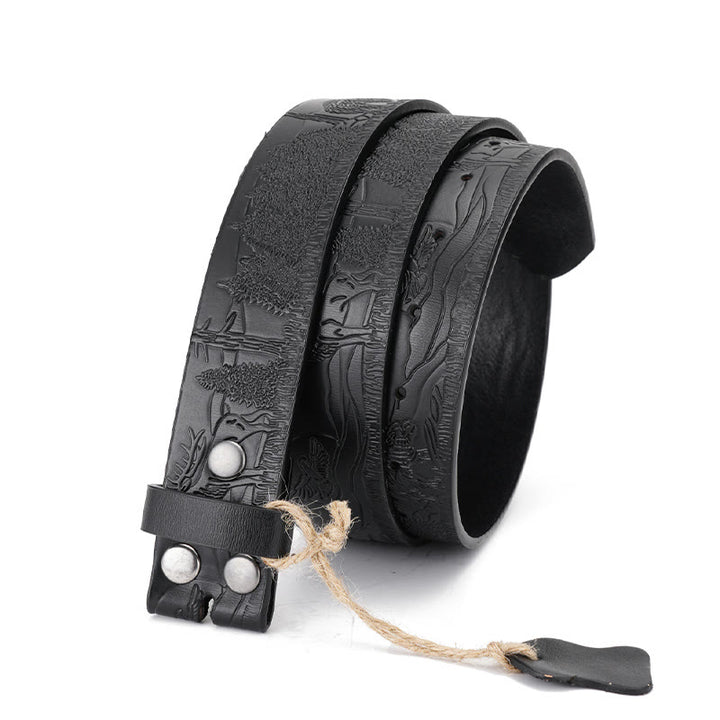 Ceinture en cuir à motif d'élan noir pour homme
