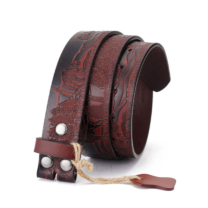 Ceinture en cuir marron foncé pour homme avec motif d'élan