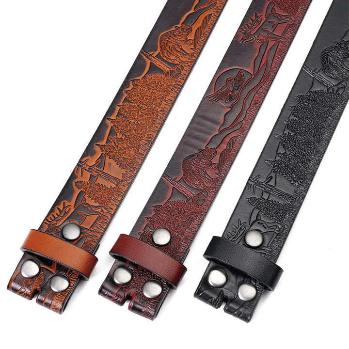 Ceinture en cuir marron foncé pour homme avec motif d'élan