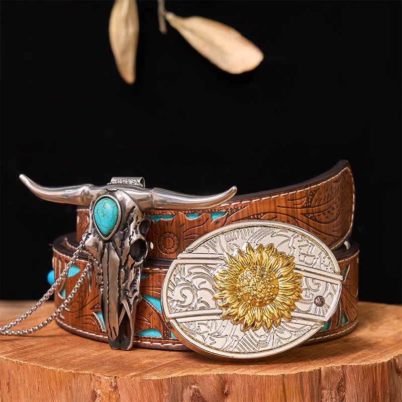 Ensemble de boucles de ceinture à couteau caché DIY en or et argent avec pendentif Longhorn turquoise - Tournesol - Ceinture sculptée en turquoise - 42 - image 15