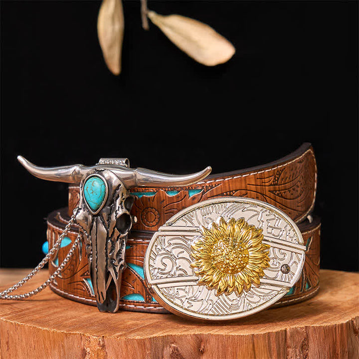 Ensemble de boucles de ceinture à couteau caché DIY en or et argent avec pendentif Longhorn turquoise - Tournesol - Ceinture sculptée en turquoise - 42 - image 15