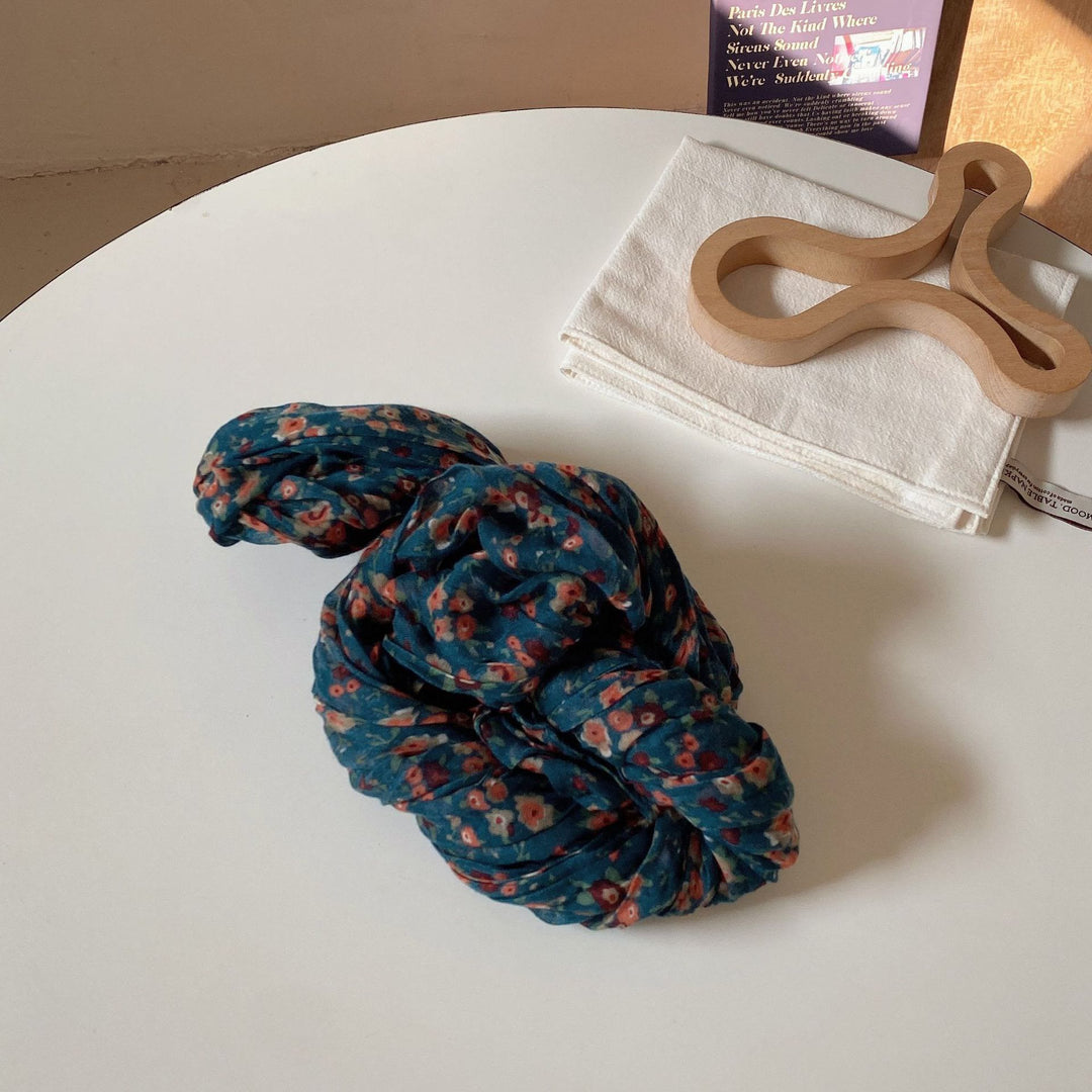 Écharpe fine et douce à motif floral plissé vintage pour femme