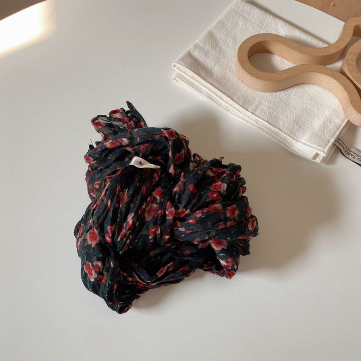 Écharpe fine et douce à motif floral plissé vintage pour femme
