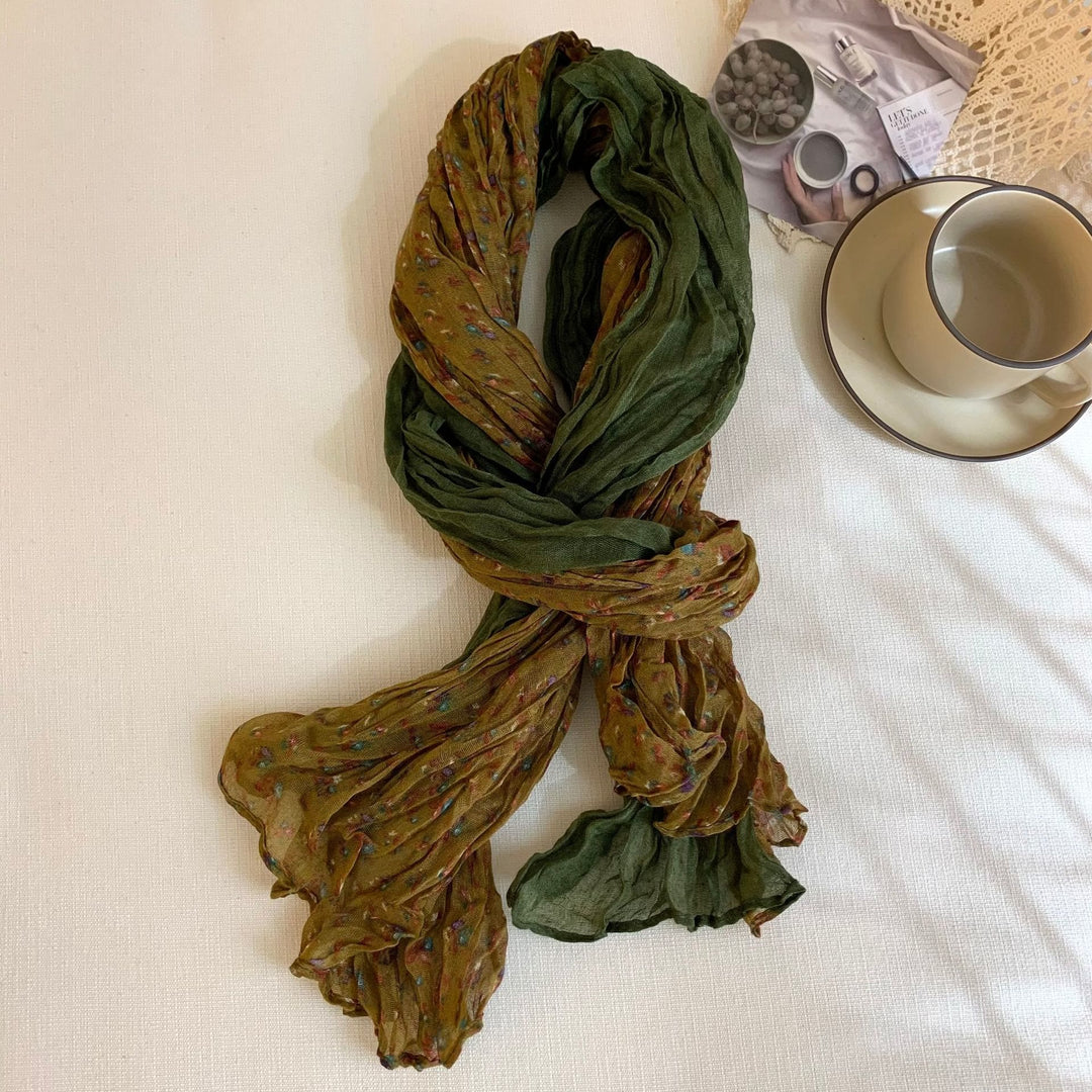 Écharpe fine et douce à motif floral plissé vintage pour femme