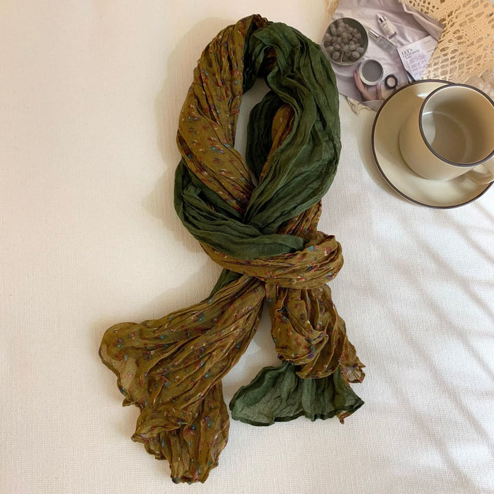 Écharpe fine et douce à motif floral plissé vintage pour femme
