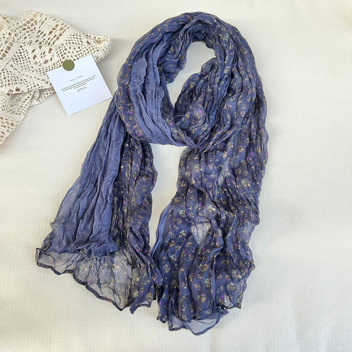 Écharpe fine et douce à motif floral plissé vintage pour femme
