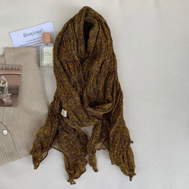 Écharpe fine et douce à motif floral plissé vintage pour femme