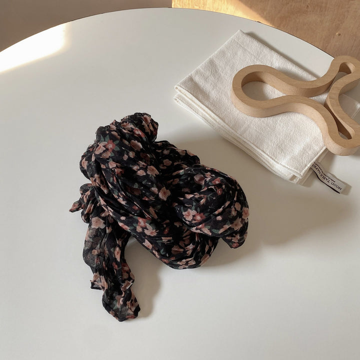 Écharpe fine et douce à motif floral plissé vintage pour femme