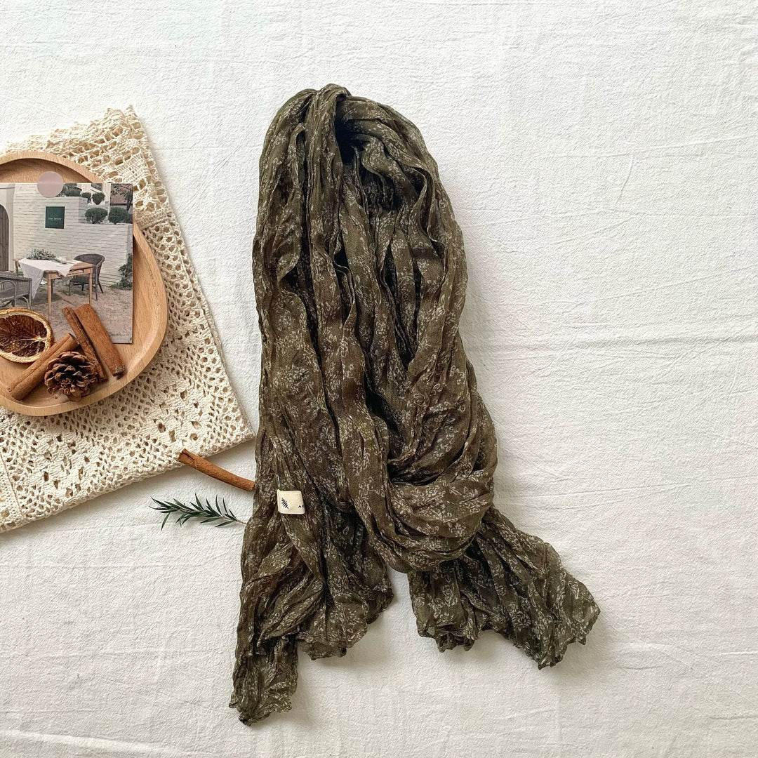 Écharpe fine et douce à motif floral plissé vintage pour femme