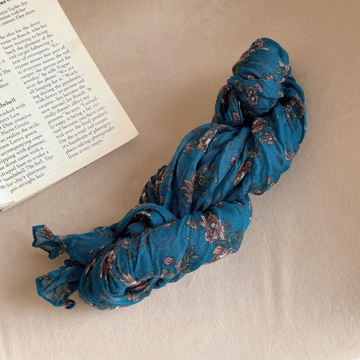 Écharpe fine et douce à motif floral plissé vintage pour femme