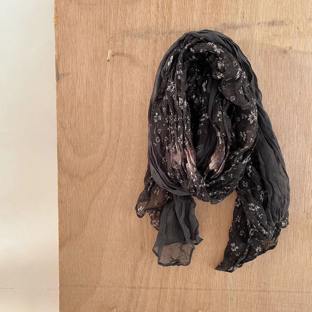 Écharpe fine et douce à motif floral plissé vintage pour femme