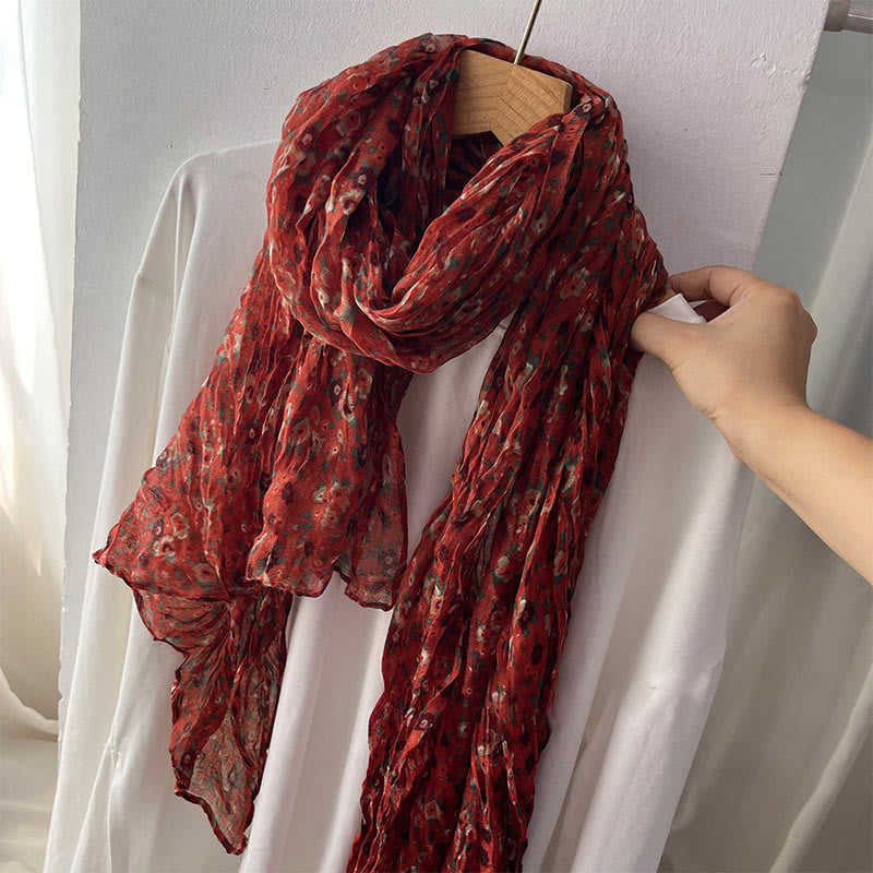 Écharpe douce plissée à motif floral pour femme - #3 Tomate - image 9