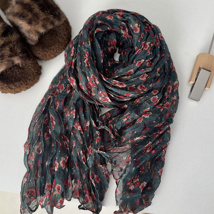 Écharpe douce plissée à motif floral pour femme - #5 Sarcelle - image 14