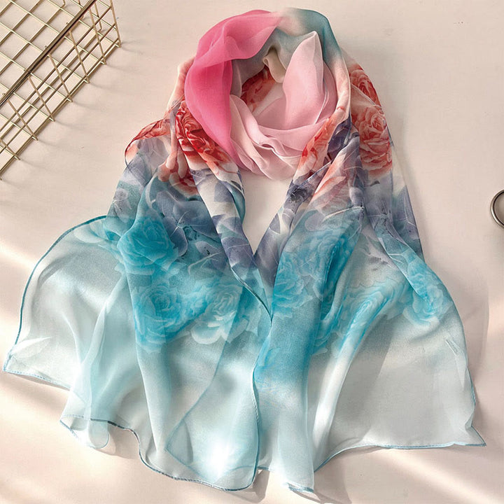 Écharpe de plage en mousseline de soie douce pour femme, motif floral, protection solaire