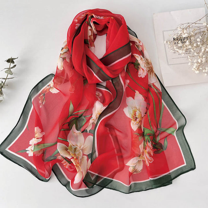 Écharpe de plage en mousseline de soie douce pour femme, motif floral, protection solaire - #33 Hibiscus rouge Mutabilis - image 35