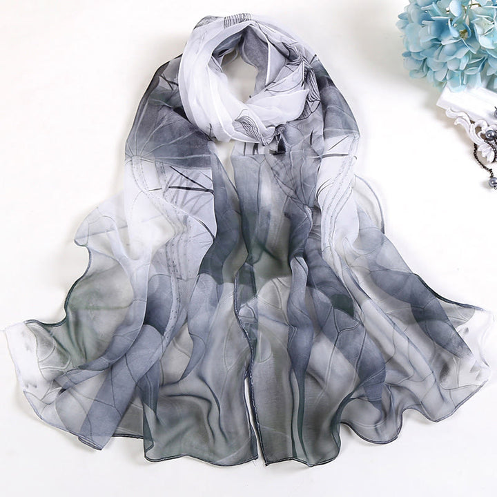 Écharpe de plage en mousseline de soie douce pour femme, motif floral, protection solaire - #6 Gris ardoise clair - image 5