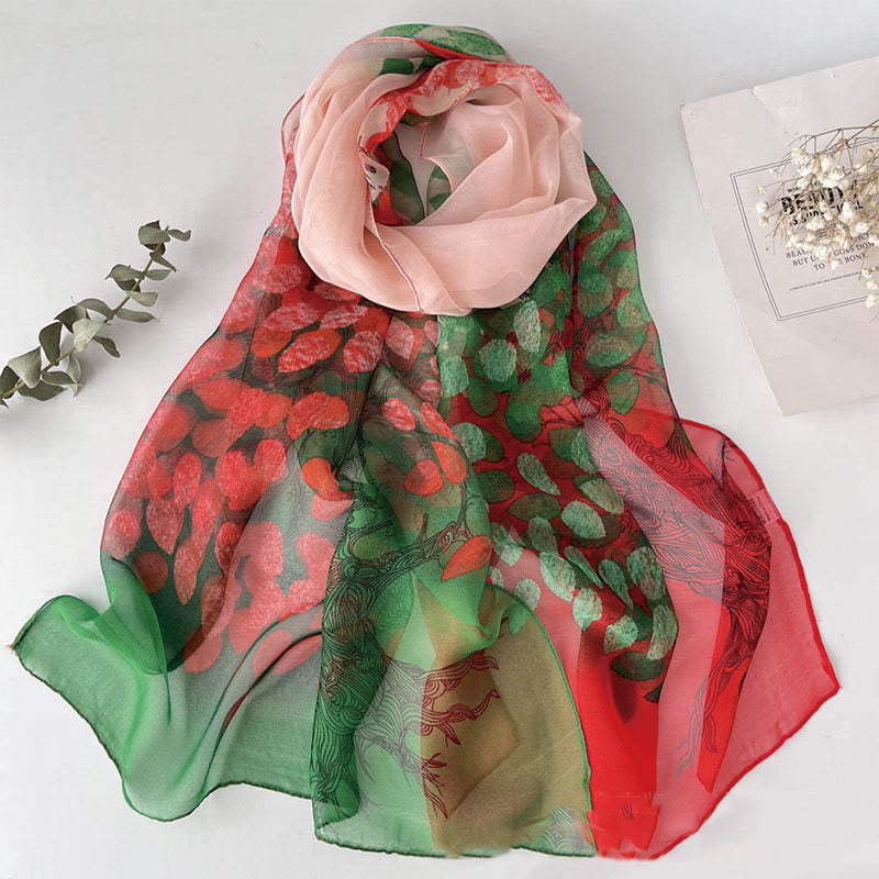 Écharpe de plage en mousseline de soie douce pour femme, motif floral, protection solaire - #14 Vert forêt - image 16