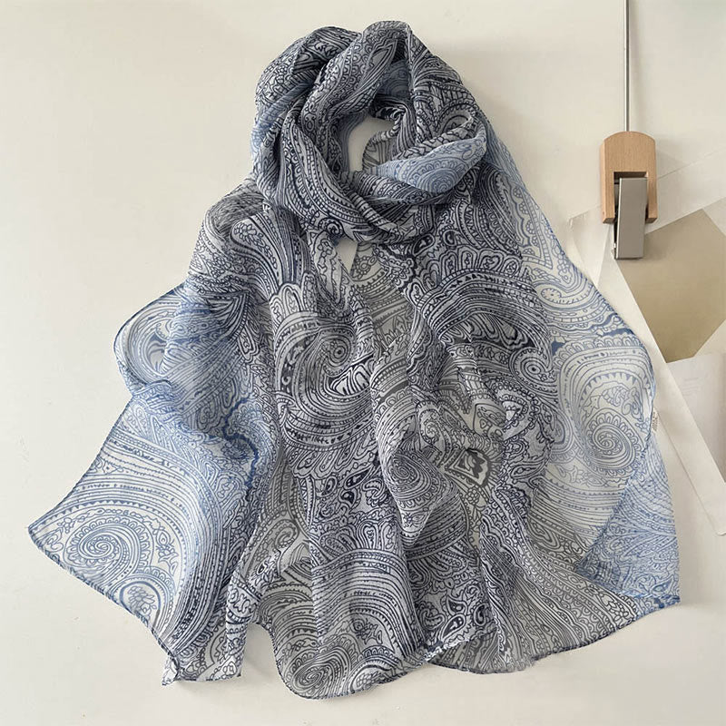 Écharpe de plage en mousseline de soie douce pour femme, motif floral, protection solaire - #44 Bleu ardoise - image 46