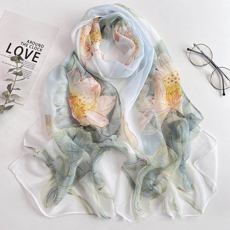 Écharpe de plage en mousseline de soie douce pour femme, motif floral, protection solaire - Lotus n° 36 - image 38