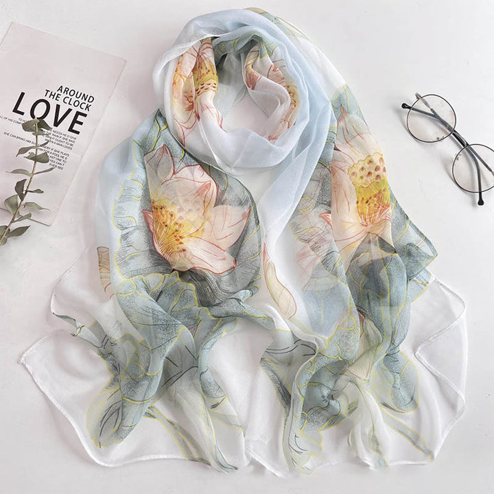 Écharpe de plage en mousseline de soie douce pour femme, motif floral, protection solaire - Lotus n° 36 - image 38