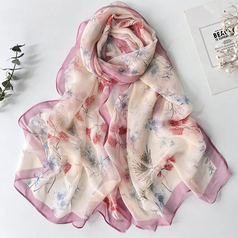Écharpe de plage en mousseline de soie douce pour femme, motif floral, protection solaire - #22 Rose clair - image 24