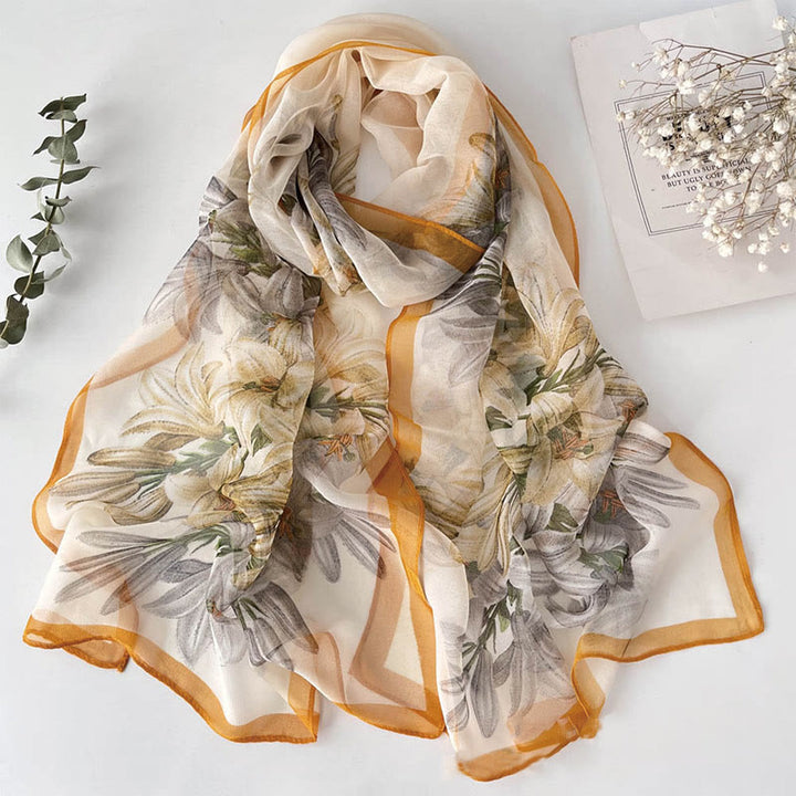Écharpe de plage en mousseline de soie douce pour femme, motif floral, protection solaire - #16 Lys - image 18