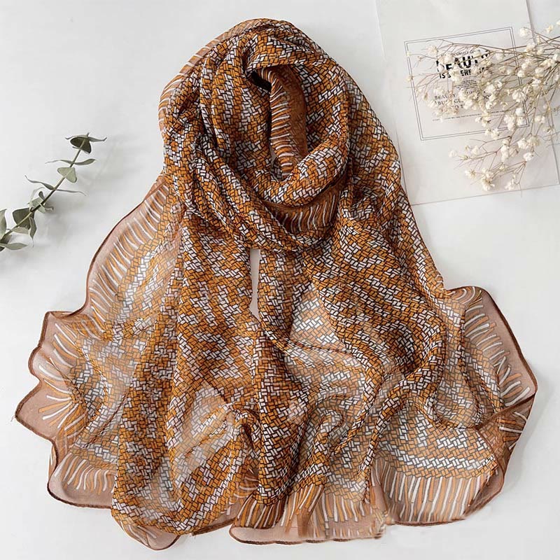 Écharpe de plage en mousseline de soie douce pour femme, motif floral, protection solaire - #29 Café - image 31