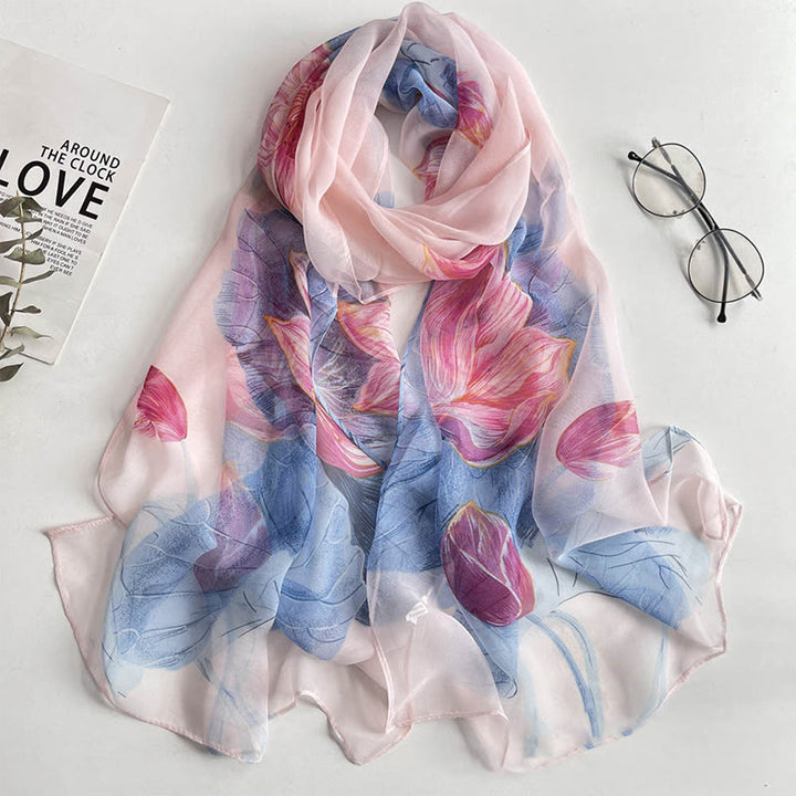 Écharpe de plage en mousseline douce à motif floral pour femme, idéale pour l'été. - #37 Lotus rose - image 37
