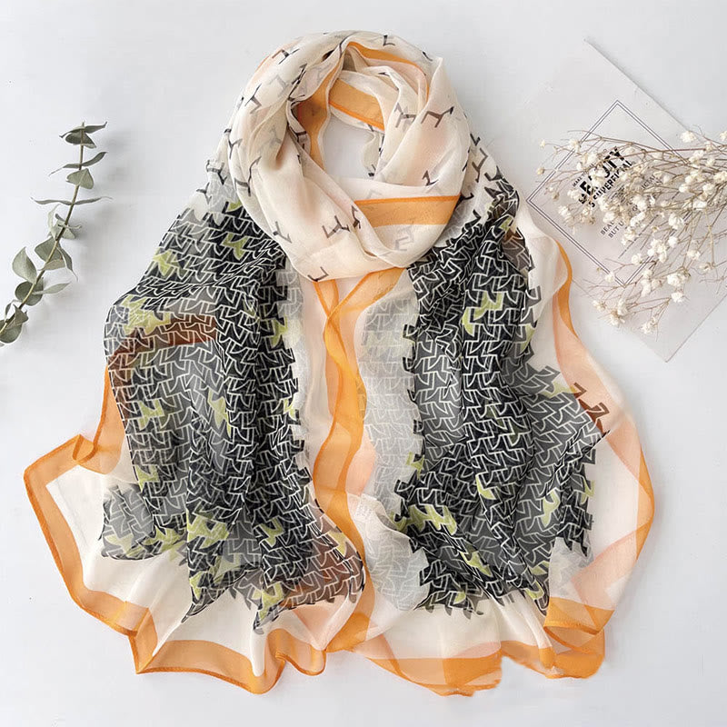 Écharpe de plage en mousseline de soie douce pour femme, motif floral, protection solaire - #26 Orange-Blanc - image 28