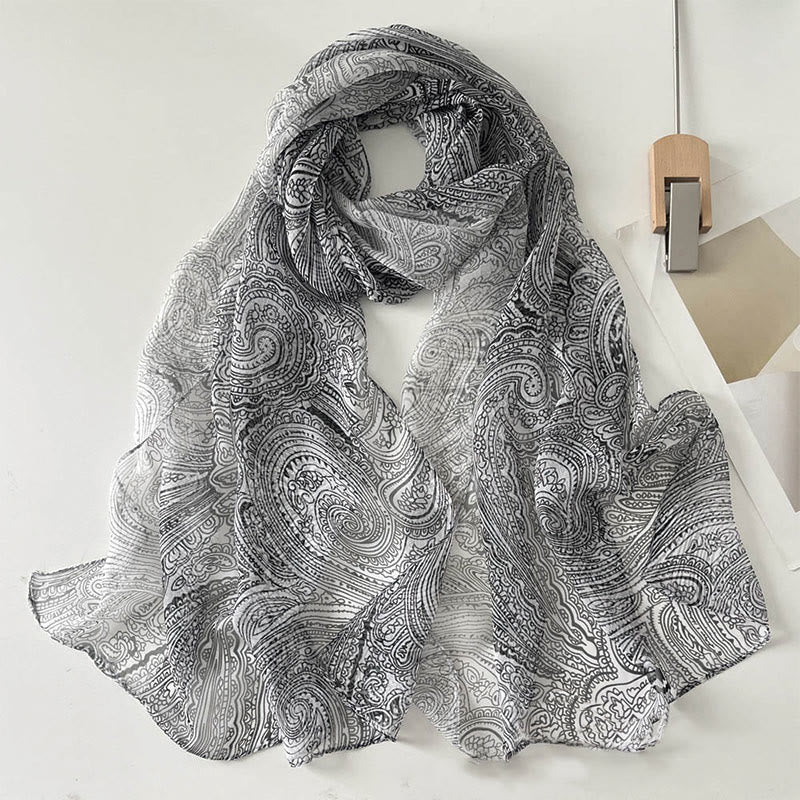 Écharpe de plage en mousseline de soie douce pour femme, motif floral, protection solaire - #45 Gris foncé - image 47