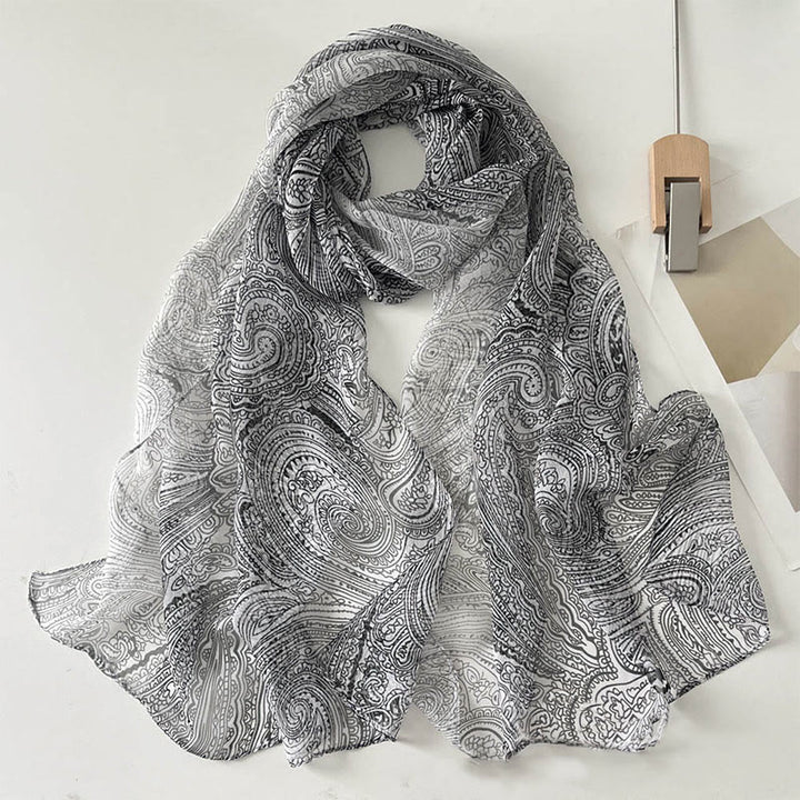 Écharpe de plage en mousseline de soie douce pour femme, motif floral, protection solaire - #45 Gris foncé - image 47