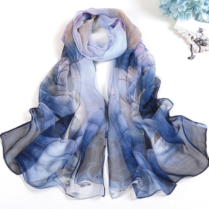 Écharpe de plage en mousseline de soie douce pour femme, motif floral, protection solaire - #3 Bleu ciel - image 2
