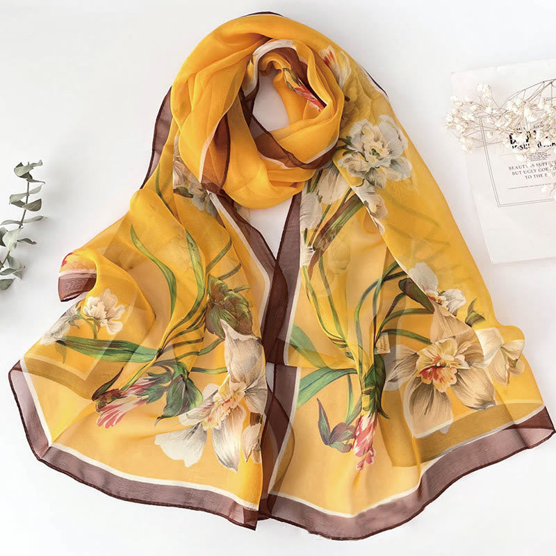 Écharpe de plage en mousseline de soie douce pour femme, motif floral, protection solaire
