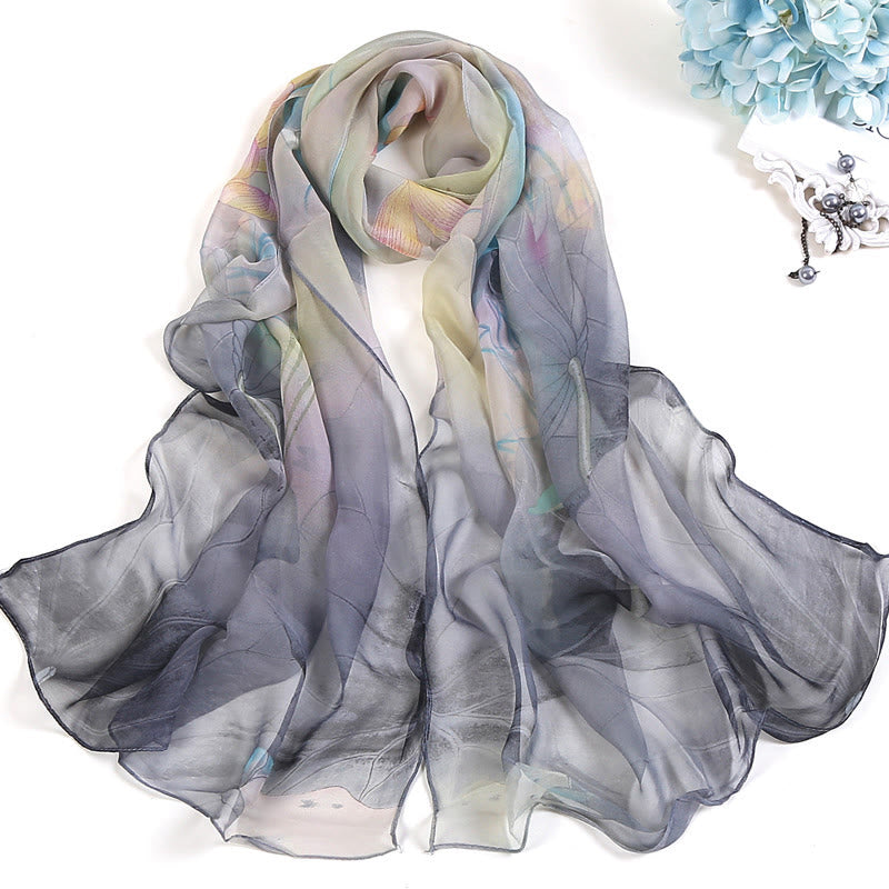 Écharpe de plage en mousseline de soie douce pour femme, motif floral, protection solaire - #5 Argent - image 4