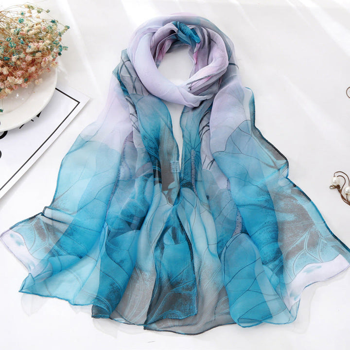 Écharpe de plage en mousseline de soie douce pour femme, motif floral, protection solaire - #8 Bleu ciel profond - image 8