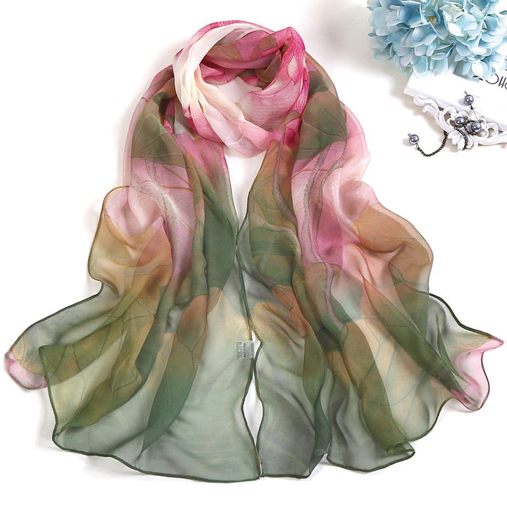 Écharpe de plage en mousseline de soie douce pour femme, motif floral, protection solaire - #1 Vert olive foncé - image 0