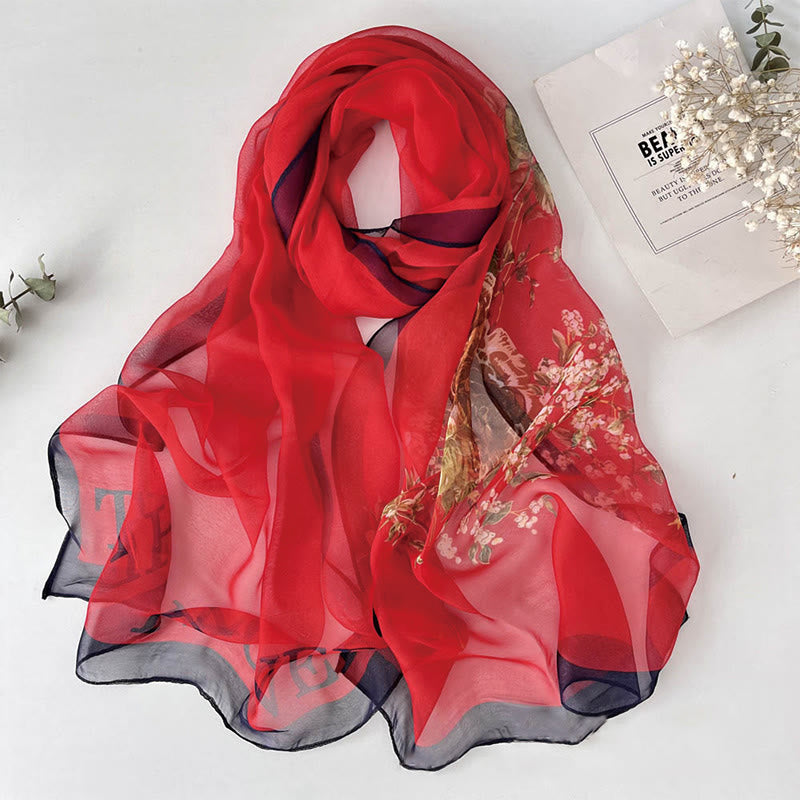 Écharpe de plage en mousseline de soie douce pour femme, motif floral, protection solaire - #19 Cramoisi - image 21