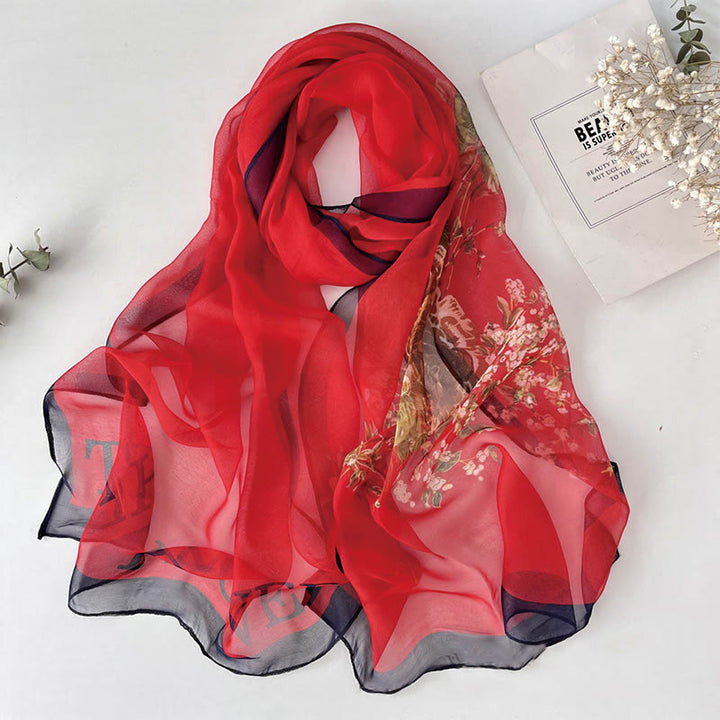 Écharpe de plage en mousseline de soie douce pour femme, motif floral, protection solaire - #19 Cramoisi - image 21