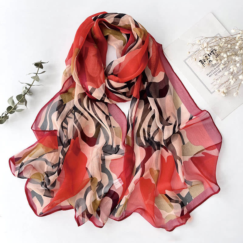 Écharpe de plage en mousseline de soie douce pour femme, motif floral, protection solaire - #23 Rouge - image 25