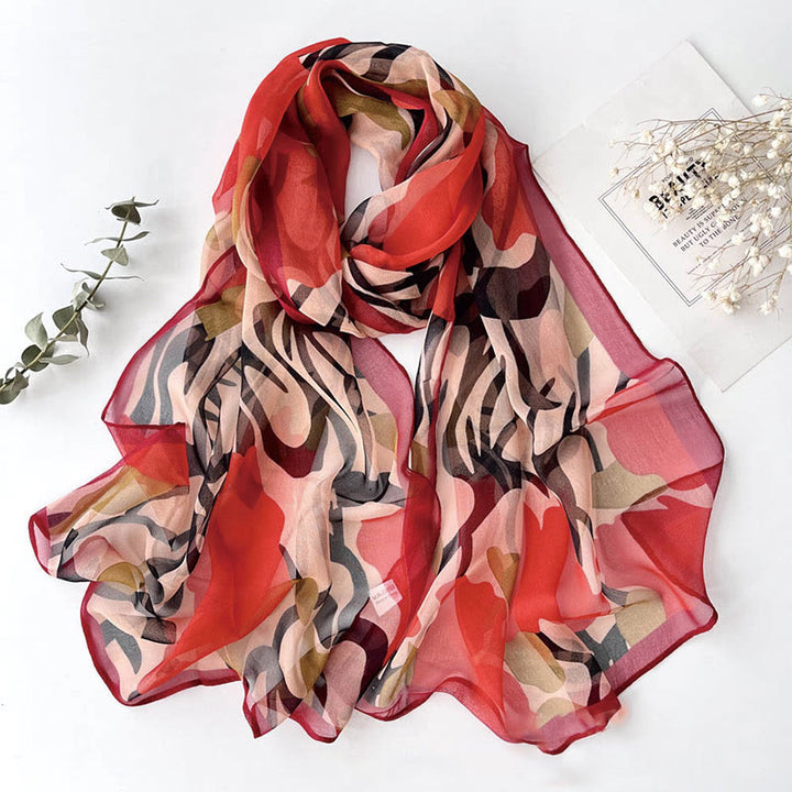 Écharpe de plage en mousseline de soie douce pour femme, motif floral, protection solaire - #23 Rouge - image 25