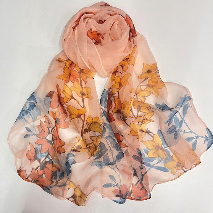 Écharpe de plage en mousseline de soie douce pour femme, motif floral, protection solaire - #47 Fleurs orange - image 49