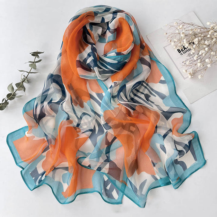 Écharpe de plage en mousseline de soie douce pour femme, motif floral, protection solaire - #24 Orange - image 26