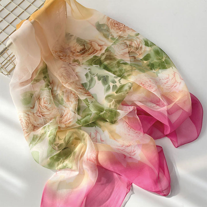 Écharpe de plage en mousseline de soie douce pour femme, motif floral, protection solaire