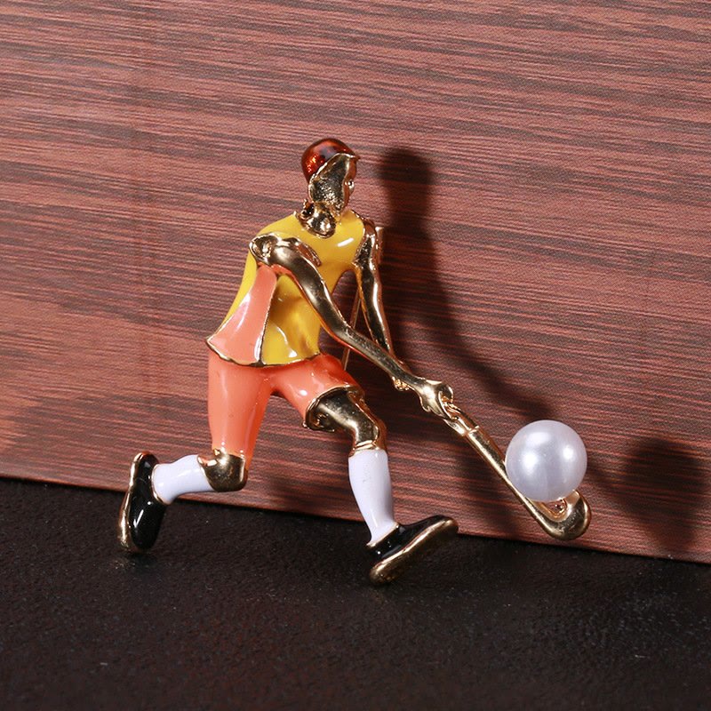 Broche de joueur de hockey sur glace de dessin animé Accessoires de chemise en or