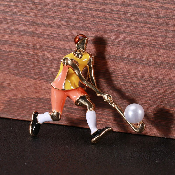 Broche de joueur de hockey sur glace de dessin animé Accessoires de chemise en or