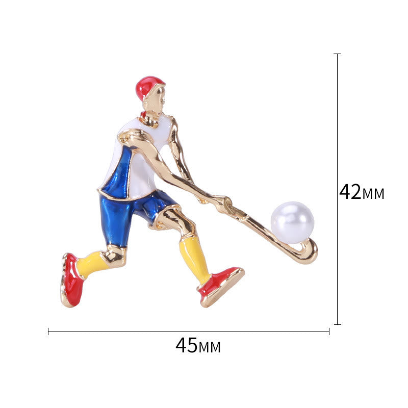 Broche de joueur de hockey sur glace de dessin animé Accessoires de chemise en or